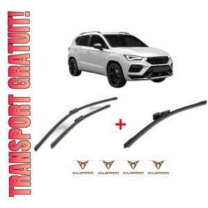 Set 3 stergatoare CUPRA ATECA (KH7, KHP, KBP) din 2018, pentru parbriz si luneta fata si spate auto, Bosch Aerotwin, din cauciuc siliconat rezistent, 4 Stickere Auto CUPRA