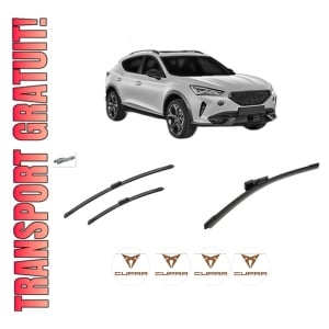 Set 3 stergatoare CUPRA FORMENTOR (KM7, KMP) din 2020-2024, pentru parbriz si luneta fata si spate auto, Bosch Aerotwin-Aerotwin, din cauciuc siliconat rezistent, 4 Stickere Auto CUPRA