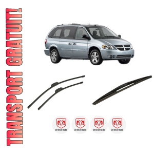 Set 3 stergatoare DODGE GRAND CARAVAN din 2007-2011, pentru parbriz si luneta fata si spate auto, Bosch Twin-Aerotwin Retrofit, din cauciuc siliconat rezistent, 4 Stickere Auto DODGE