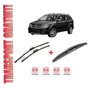 Set 3 stergatoare DODGE JOURNEY din 2008 - 2015, pentru parbriz si luneta fata si spate auto, Bosch Twin, din cauciuc siliconat rezistent, 4 Stickere Auto DODGE