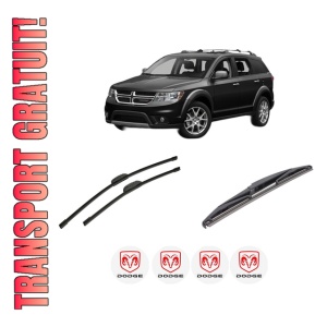 Set 3 stergatoare DODGE JOURNEY din 2008-2015, pentru parbriz si luneta fata si spate auto, Bosch Twin-Aerotwin Retrofit, din cauciuc siliconat rezistent, 4 Stickere Auto DODGE