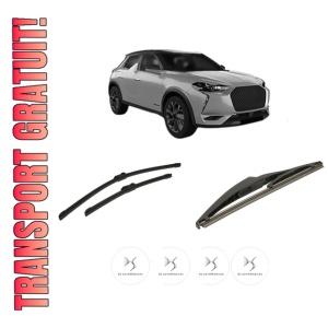 Set 3 stergatoare DS DS 3 / DS 3 CROSSBACK (UR_, UC_, UJ_) din 2019-2024, pentru parbriz si luneta fata si spate auto, Bosch Twin-Aerotwin, din cauciuc siliconat rezistent, 4 Stickere Auto DS