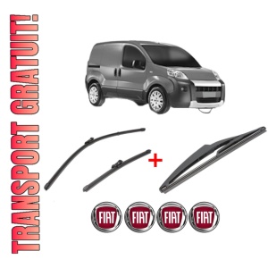 Set 3 stergatoare FIAT 500 (312_) din 2007, pentru parbriz si luneta fata si spate auto, Valeo Silencio, din cauciuc siliconat rezistent, 4 Stickere Auto FIAT