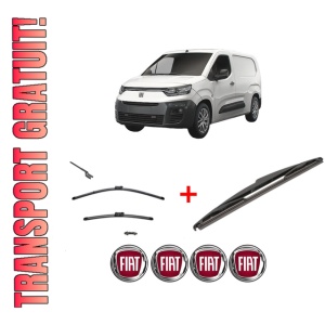 Set 3 stergatoare FIAT DOBLO Box Body/MPV (510_, 511_) din 2022 - 2023, pentru parbriz si luneta fata si spate auto, Valeo Silencio, din cauciuc siliconat rezistent, 4 Stickere Auto FIAT