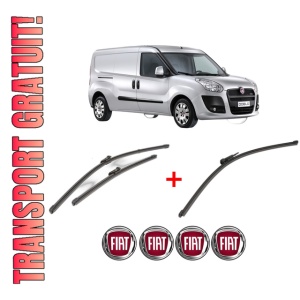 Set 3 stergatoare FIAT DOBLO Bus (263_) din 2010 - 2023, pentru parbriz si luneta fata si spate auto, Valeo Silencio Xtrm, din cauciuc siliconat rezistent, 4 Stickere Auto FIAT