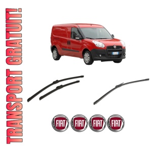 Set 3 stergatoare FIAT DOBLO Cargo (263_) din 2010-2023, pentru parbriz si luneta fata si spate auto, Bosch Aerotwin-Aerotwin, din cauciuc siliconat rezistent, 4 Stickere Auto FIAT