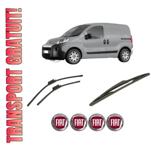 Set 3 stergatoare FIAT FIORINO Box Body/MPV (225_) din 2007-2015, pentru parbriz si luneta fata si spate auto, Bosch Twin-Aerotwin, din cauciuc siliconat rezistent, 4 Stickere Auto FIAT