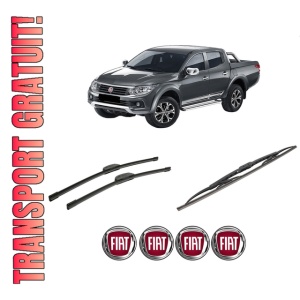 Set 3 stergatoare FIAT FULLBACK Pickup (502_, 503_) din 2016, pentru parbriz si luneta fata si spate auto, Bosch Twin-Aerotwin Retrofit, din cauciuc siliconat rezistent, 4 Stickere Auto FIAT