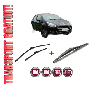 Set 3 stergatoare FIAT PUNTO EVO (199_) din 2008 - 2012, pentru parbriz si luneta fata si spate auto, Bosch Twin, din cauciuc siliconat rezistent, 4 Stickere Auto FIAT