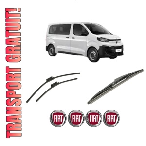 Set 3 stergatoare FIAT SCUDO Bus din 2022-2023, pentru parbriz si luneta fata si spate auto, Bosch Twin-Aerotwin, din cauciuc siliconat rezistent, 4 Stickere Auto FIAT