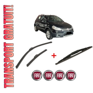 Set 3 stergatoare FIAT SEDICI (189_) din 2006 - 2014, pentru parbriz si luneta fata si spate auto, Bosch Twin, din cauciuc siliconat rezistent, 4 Stickere Auto FIAT