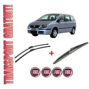 Set 3 stergatoare FIAT ULYSSE (179_) din 2002 - 2011, pentru parbriz si luneta fata si spate auto, Bosch Twin, din cauciuc siliconat rezistent, 4 Stickere Auto FIAT