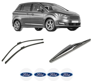 Set 3 stergatoare FORD C-MAX II Van din 2010-2019, pentru parbriz si luneta fata si spate auto, Bosch Twin-Aerotwin, din cauciuc siliconat rezistent, 4 Stickere Auto FORD - Img 2