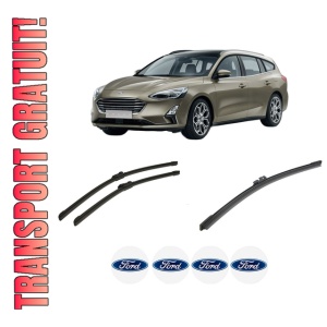 Set 3 stergatoare FORD FOCUS IV Turnier (HP) din 2018-2020, pentru parbriz si luneta fata si spate auto, Bosch Aerotwin-Aerotwin, din cauciuc siliconat rezistent, 4 Stickere Auto FORD