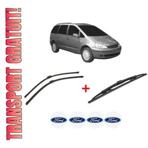 Set 3 stergatoare FORD GALAXY MK I VAN (WGR) din 1996 - 2006, pentru parbriz si luneta fata si spate auto, Bosch Twin, din cauciuc siliconat rezistent, 4 Stickere Auto FORD