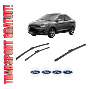 Set 3 stergatoare FORD KA+ III Saloon (TK, FK) din 2016, pentru parbriz si luneta fata si spate auto, Bosch Aerotwin-Aerotwin, din cauciuc siliconat rezistent, 4 Stickere Auto FORD