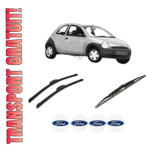 Set 3 stergatoare FORD KA (RB_) din 1996-2008, pentru parbriz si luneta fata si spate auto, Bosch Twin-Aerotwin Retrofit, din cauciuc siliconat rezistent, 4 Stickere Auto FORD