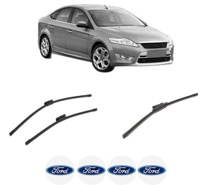 Set 3 stergatoare FORD MONDEO IV Saloon (BA7) din 2008-2014, pentru parbriz si luneta fata si spate auto, Bosch Aerotwin-Aerotwin Multi, din cauciuc siliconat rezistent, 4 Stickere Auto FORD - Img 2
