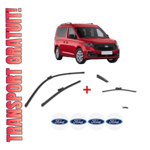 Set 3 stergatoare FORD TOURNEO CONNECT / GRAND TOURNEO CONNECT V761 MPV (SK) din 2022 - 2024, pentru parbriz si luneta fata si spate auto, Valeo Silencio, din cauciuc siliconat rezistent, 4 Stickere Auto FORD