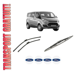 Set 3 stergatoare FORD TOURNEO CUSTOM V362 Bus (F3) din 2012-2023, pentru parbriz si luneta fata si spate auto, Bosch Twin-Aerotwin, din cauciuc siliconat rezistent, 4 Stickere Auto FORD