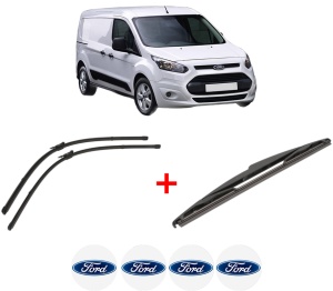 Set 3 stergatoare FORD TRANSIT CONNECT V408 Box Body/MPV din 2013, pentru parbriz si luneta fata si spate auto, Valeo Silencio, din cauciuc siliconat rezistent, 4 Stickere Auto FORD v15544