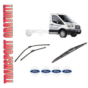 Set 3 stergatoare FORD TRANSIT V363 Platform/Chassis (FED, FFD) din 2013-2024, pentru parbriz si luneta fata si spate auto, Bosch Twin-Aerotwin, din cauciuc siliconat rezistent, 4 Stickere Auto FORD