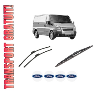 Set 3 stergatoare FORD TRANSIT Van (FA_ _) din 2000-2014, pentru parbriz si luneta fata si spate auto, Bosch Twin-Aerotwin Retrofit, din cauciuc siliconat rezistent, 4 Stickere Auto FORD