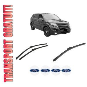 Set 3 stergatoare FORD USA EXPLORER (U5_) din 2010-2014, pentru parbriz si luneta fata si spate auto, Bosch Aerotwin-Aerotwin, din cauciuc siliconat rezistent, 4 Stickere Auto FORD USA