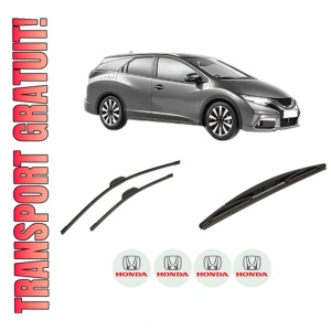 Set 3 stergatoare HONDA CIVIC IX Tourer (FK) din 2014-2016, pentru parbriz si luneta fata si spate auto, Bosch Twin-Aerotwin Retrofit, din cauciuc siliconat rezistent, 4 Stickere Auto HONDA
