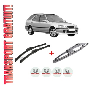Set 3 stergatoare HONDA CIVIC VI Aerodeck (MB, MC) din 1998 - 2001, pentru parbriz si luneta fata si spate auto, Bosch Twin, din cauciuc siliconat rezistent, 4 Stickere Auto HONDA