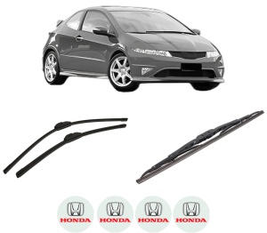 Set 3 stergatoare HONDA CIVIC VIII Hatchback (FN, FK) din 2005-2012, pentru parbriz si luneta fata si spate auto, Bosch Twin-Aerotwin, din cauciuc siliconat rezistent, 4 Stickere Auto HONDA - Img 2