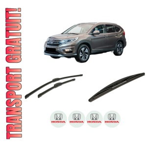 Set 3 stergatoare HONDA CR-V V (RW_, RT_) din 2016-2023, pentru parbriz si luneta fata si spate auto, Bosch Twin-Aerotwin Retrofit, din cauciuc siliconat rezistent, 4 Stickere Auto HONDA