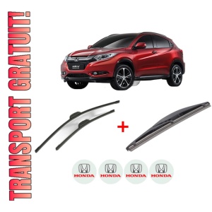 Set 3 stergatoare HONDA HR-V (RU) din 2014, pentru parbriz si luneta fata si spate auto, Bosch Twin, din cauciuc siliconat rezistent, 4 Stickere Auto HONDA
