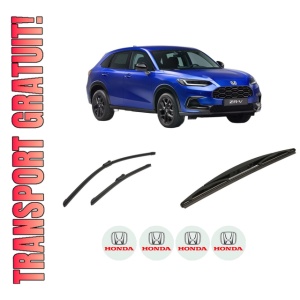 Set 3 stergatoare HONDA ZR-V din 2023, pentru parbriz si luneta fata si spate auto, Bosch Twin-Aerotwin, din cauciuc siliconat rezistent, 4 Stickere Auto HONDA