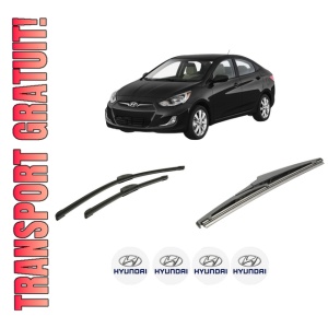 Set 3 stergatoare HYUNDAI ACCENT IV (RB) din 2010-2018, pentru parbriz si luneta fata si spate auto, Bosch Twin-Aerotwin Retrofit, din cauciuc siliconat rezistent, 4 Stickere Auto HYUNDAI