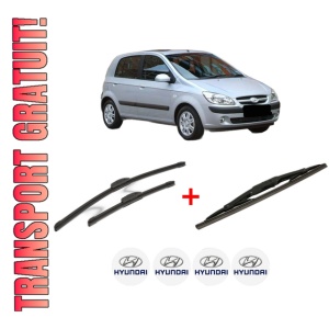 Set 3 stergatoare HYUNDAI GETZ (TB) din 2002 - 2010, pentru parbriz si luneta fata si spate auto, Bosch Twin, din cauciuc siliconat rezistent, 4 Stickere Auto HYUNDAI