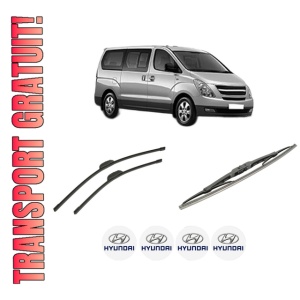 Set 3 stergatoare HYUNDAI H-1 / STAREX Bus (A1) din 1997-2007, pentru parbriz si luneta fata si spate auto, Bosch Twin-Aerotwin Retrofit, din cauciuc siliconat rezistent, 4 Stickere Auto HYUNDAI