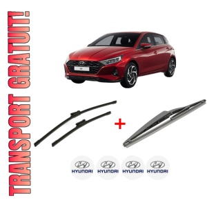 Set 3 stergatoare HYUNDAI i20 III (BC3, BI3) din 2020, pentru parbriz si luneta fata si spate auto, Bosch Twin, din cauciuc siliconat rezistent, 4 Stickere Auto HYUNDAI
