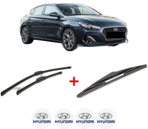 Set 3 stergatoare HYUNDAI i30 FASTBACK (PDE, PDEN) din 2017 - 2022, pentru parbriz si luneta fata si spate auto, Bosch Twin, din cauciuc siliconat rezistent, 4 Stickere Auto HYUNDAI v3960