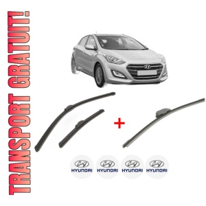 Set 3 stergatoare HYUNDAI i30 Hatchback Van (GDE) din 2015 - 2017, pentru parbriz si luneta fata si spate auto, Bosch Aerotwin, din cauciuc siliconat rezistent, 4 Stickere Auto HYUNDAI