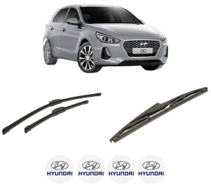 Set 3 stergatoare HYUNDAI i30 Hatchback Van (PDE) din 2016-2020, pentru parbriz si luneta fata si spate auto, Bosch Twin-Aerotwin Retrofit, din cauciuc siliconat rezistent, 4 Stickere Auto HYUNDAI - Img 2