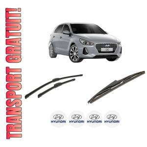 Set 3 stergatoare HYUNDAI i30 Hatchback Van (PDE) din 2016-2020, pentru parbriz si luneta fata si spate auto, Bosch Twin-Aerotwin Retrofit, din cauciuc siliconat rezistent, 4 Stickere Auto HYUNDAI