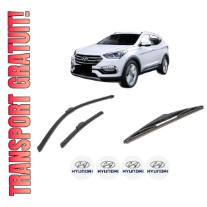 Set 3 stergatoare HYUNDAI SANTA FÉ III SUV Van (DM) din 2015-2018, pentru parbriz si luneta fata si spate auto, Bosch Twin-Aerotwin Retrofit, din cauciuc siliconat rezistent, 4 Stickere Auto HYUNDAI