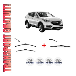 Set 3 stergatoare HYUNDAI SANTA FE IV (TM, TMA) din 2018 - 2020, pentru parbriz si luneta fata si spate auto, Valeo Silencio, din cauciuc siliconat rezistent, 4 Stickere Auto HYUNDAI