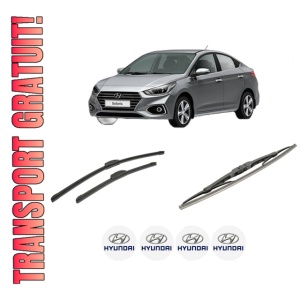 Set 3 stergatoare HYUNDAI SOLARIS Saloon (HCR, HCI) din 2017, pentru parbriz si luneta fata si spate auto, Bosch Twin-Aerotwin Retrofit, din cauciuc siliconat rezistent, 4 Stickere Auto HYUNDAI