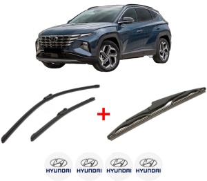Set 3 stergatoare HYUNDAI TUCSON (NX4E, NX4A) din 2020, pentru parbriz si luneta fata si spate auto, Bosch Twin, din cauciuc siliconat rezistent, 4 Stickere Auto HYUNDAI v3060