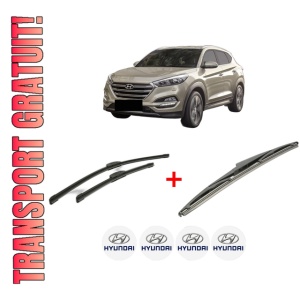 Set 3 stergatoare HYUNDAI TUCSON (TL, TLE) din 2015 - 2023, pentru parbriz si luneta fata si spate auto, Bosch Twin, din cauciuc siliconat rezistent, 4 Stickere Auto HYUNDAI