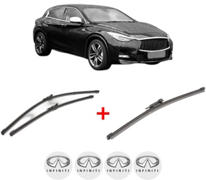 Set 3 stergatoare INFINITI Q30 din 2015, pentru parbriz si luneta fata si spate auto, Valeo Silencio Xtrm, din cauciuc siliconat rezistent, 4 Stickere Auto INFINITI v12904