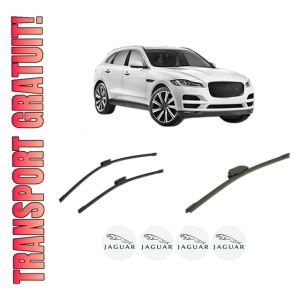 Set 3 stergatoare JAGUAR F-PACE (X761) din 2015-2023, pentru parbriz si luneta fata si spate auto, Bosch Aerotwin-Aerotwin Multi, din cauciuc siliconat rezistent, 4 Stickere Auto JAGUAR