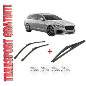 Set 3 stergatoare JAGUAR XF SPORTBRAKE (X250) din 2012 - 2015, pentru parbriz si luneta fata si spate auto, Valeo Silencio, din cauciuc siliconat rezistent, 4 Stickere Auto JAGUAR